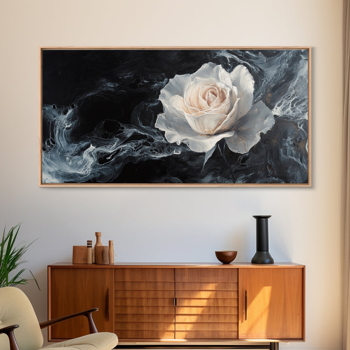 Abstract Oil Painting Print of a White Rose, Framed Canvas Print, Centerpiece Wall Art, Accent Piece Art, Floral Print, Flower Painting Wall Art