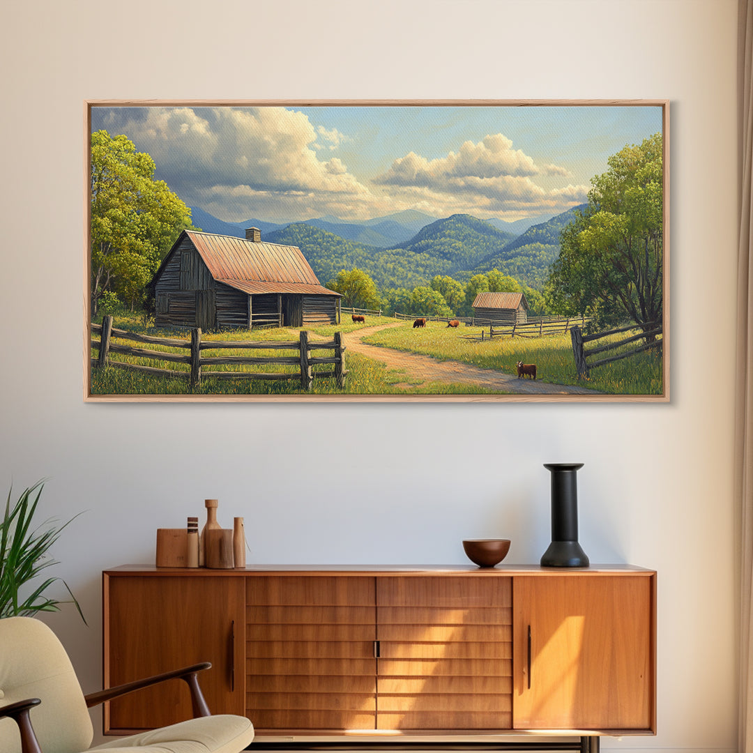 Barn Landscape Oil Painting Canvas Print, Rustic Farmhouse Home Decor, Modern Farm House Wall Art, Barn Wall Art, Barn Decor