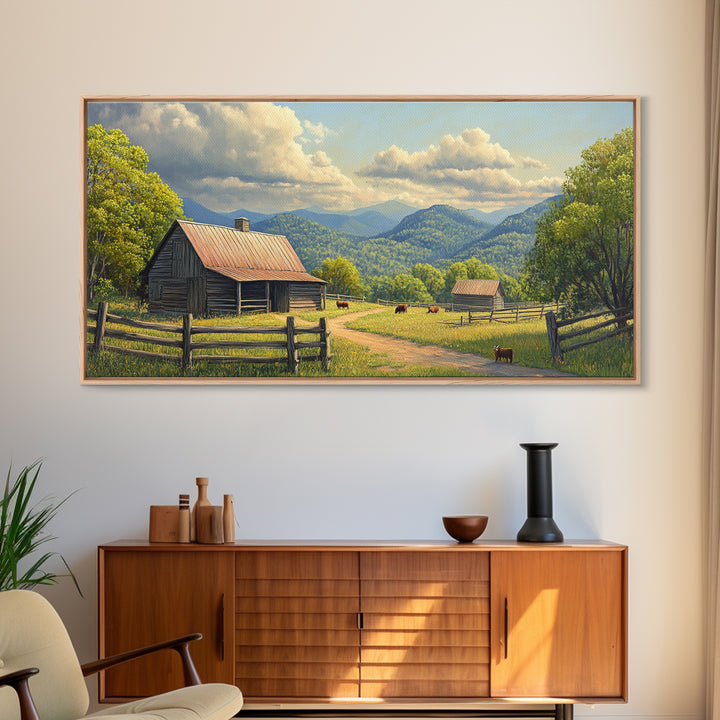 Barn Landscape Oil Painting Canvas Print, Rustic Farmhouse Home Decor, Modern Farm House Wall Art, Barn Wall Art, Barn Decor