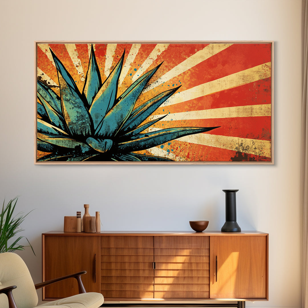 Blue Agave Pop Art Framed Canvas Print | Bar Decor | Bar Wall Art | Ready To Hang Wall Art | Home Decor | Office Decor | Agave Painting