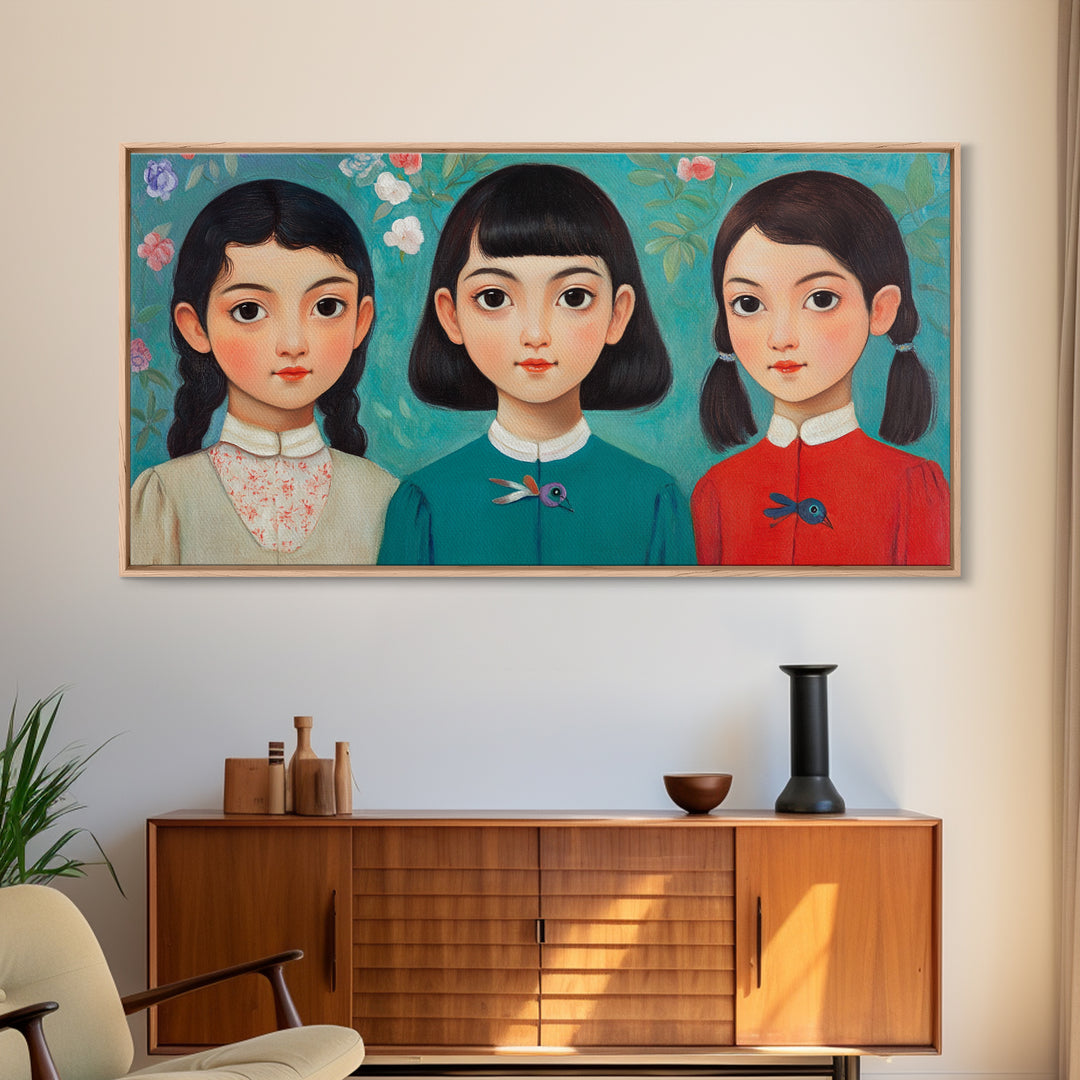 Creepy Wall Art Framed Canvas Print, Liminal Art, Liminal Spaces, Creepy Ghost Girls Painting