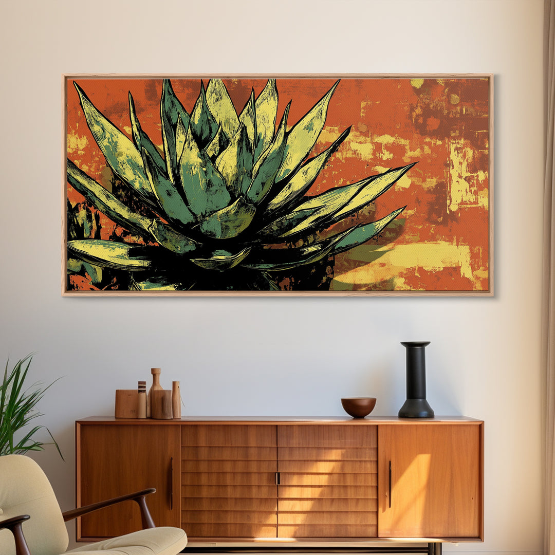 Blue Agave Pueblo Art Framed Canvas Print - Art of Arizona - Mexicano Home Decor - Chicano Art - Agave Painting - Bar Decor - Living Room Art