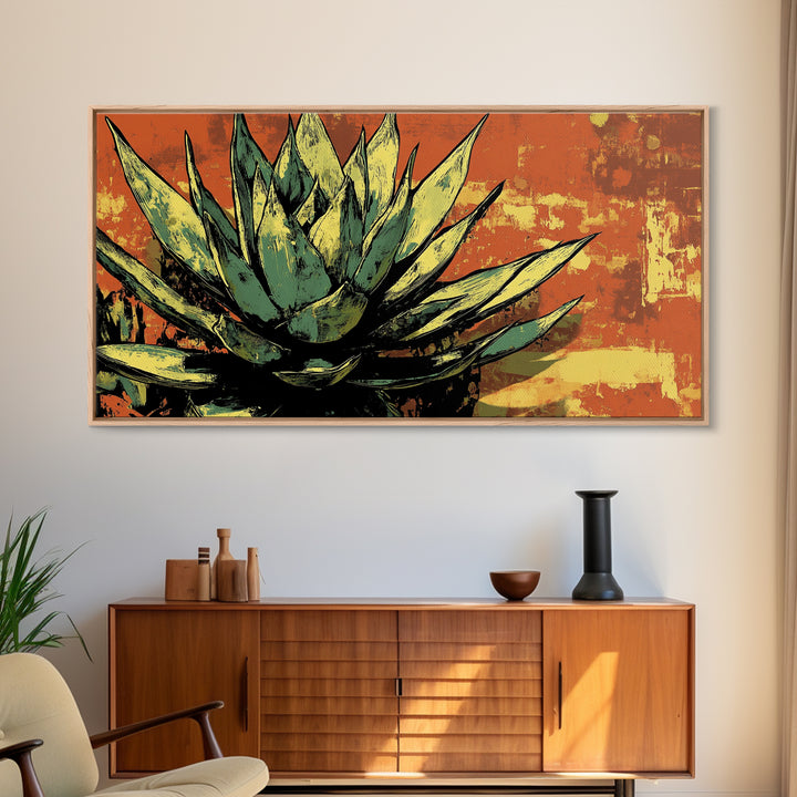 Blue Agave Pueblo Art Framed Canvas Print - Art of Arizona - Mexicano Home Decor - Chicano Art - Agave Painting - Bar Decor - Living Room Art