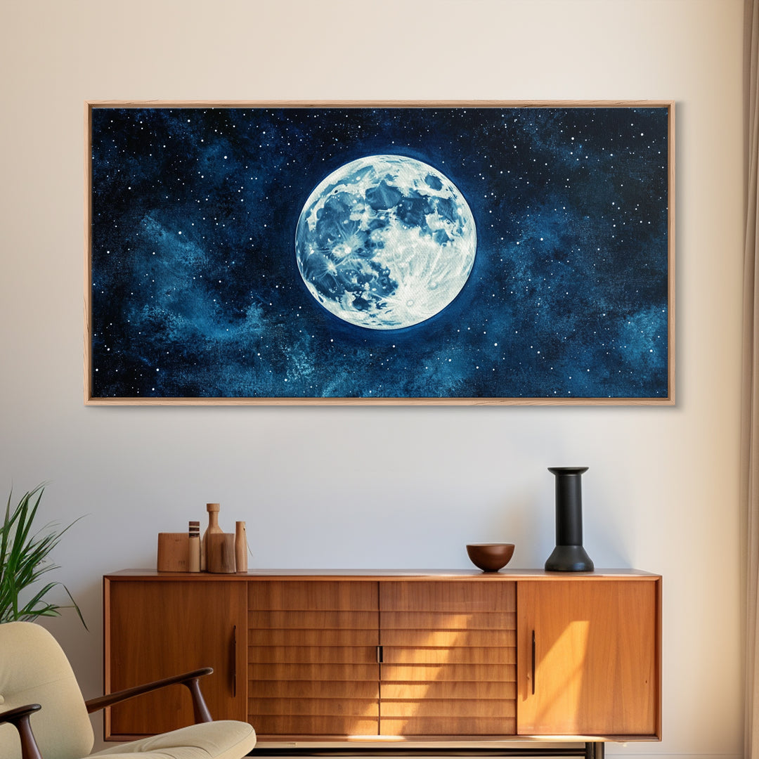 Abstract Oil Painting Print Of The Full Moon - Framed Canvas Print - Ready To Hang - Full Moon Art - Witchy Decor - Full Moon Painting