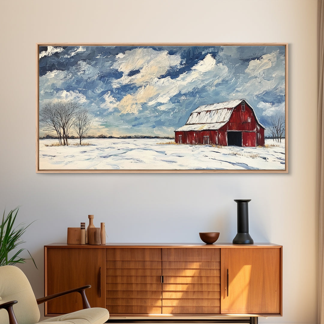 Rustic Barn Wall Art, Panoramic Farmhouse, Farmhouse Wall Decor, Old Barn Painting Canvas Print, Wood Background Rustic Wall Decor