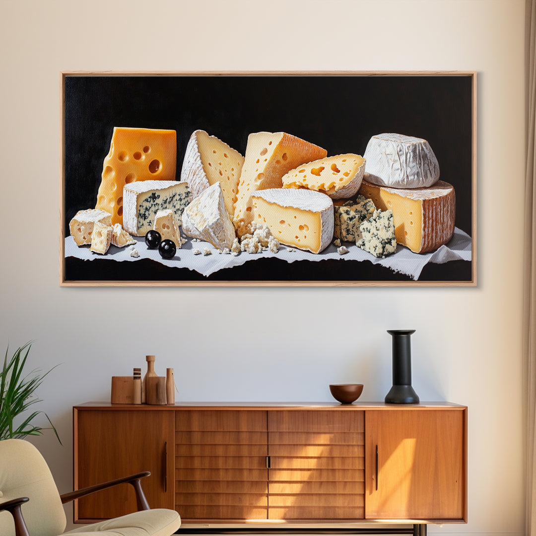Cheese Lover Wall Art - Framed Canvas Print - Kitsch Kitchen Home Decor - Kitchen painting - Cheese Art - Cheese Painting