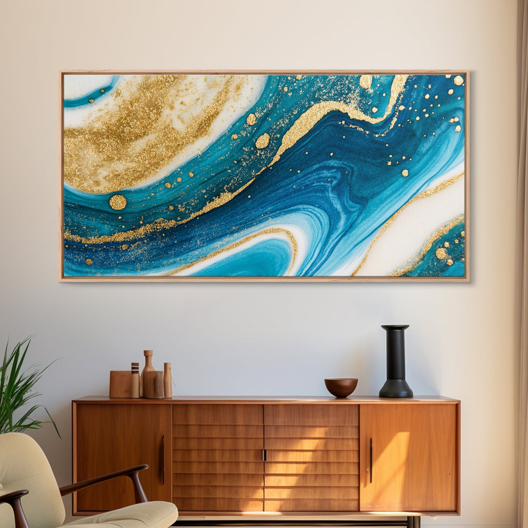 Blue, White and Gold Marble Canvas Print - Marble Painting - Centerpiece Wall Art - Statement Piece - Bold Artwork - Trendy Art - Abstract Art