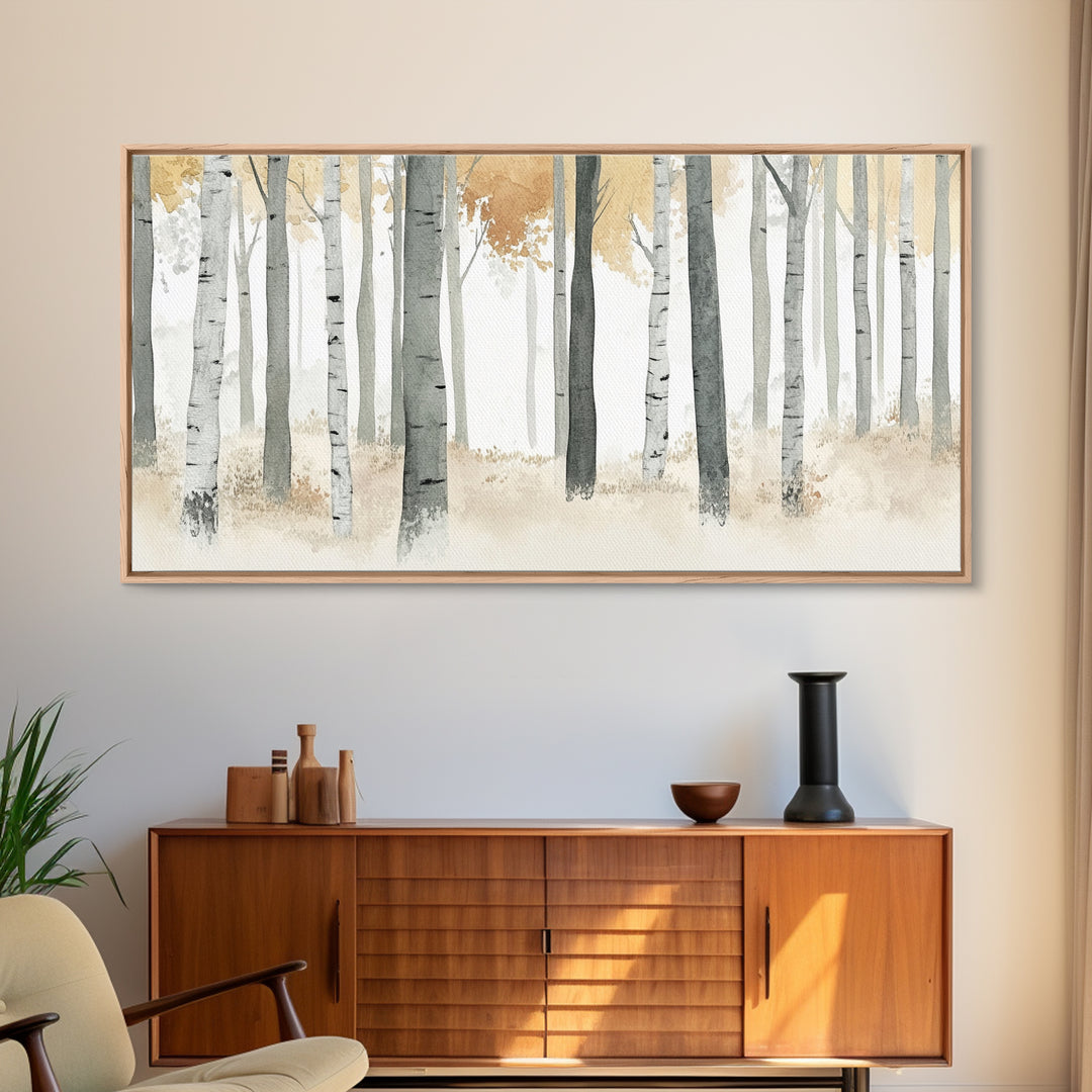 Aspen Trees Oil Painting Print Canvas, Autumn Aspens Print, Muted White Winter Wall Art, Country Farmhouse Wall Decor, Abstract Landscape Art
