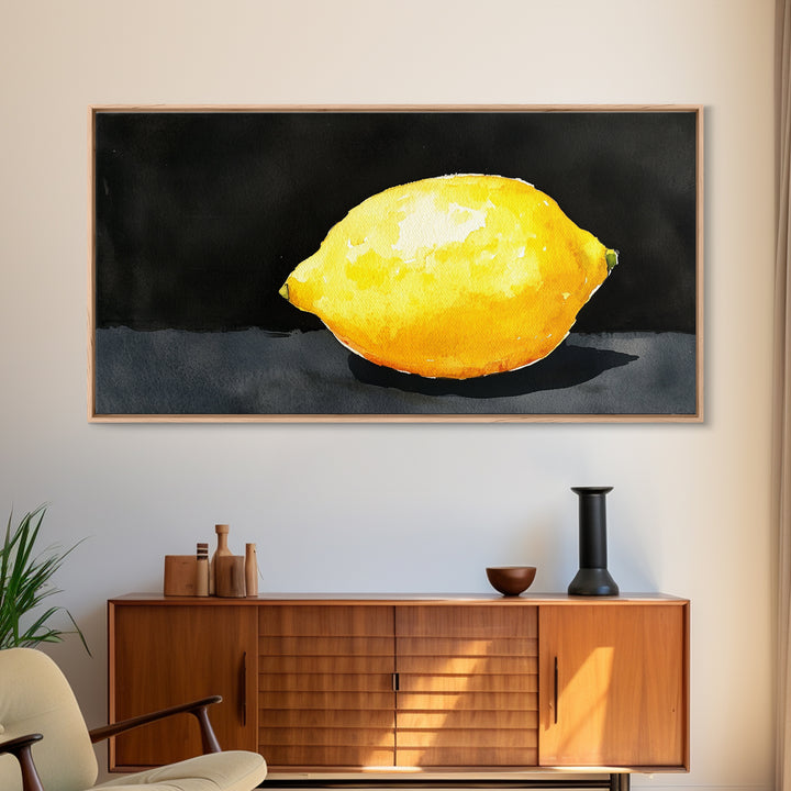 A Whole Lemon - Framed Canvas Print - Abstract Watercolor Lemon Painting - Kitchen Wall Art