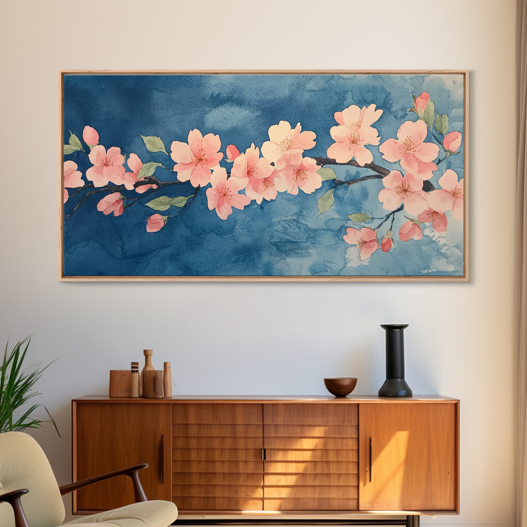 Cherry Blossoms Wall Art Canvas Print  - Pink Cherry Blossom Canvas Oil Painting - Wabi Sabi Wall Art - Purple Tree Nature Decor