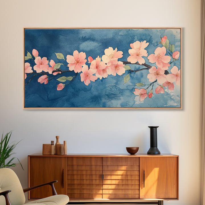 Cherry Blossoms Wall Art Canvas Print  - Pink Cherry Blossom Canvas Oil Painting - Wabi Sabi Wall Art - Purple Tree Nature Decor