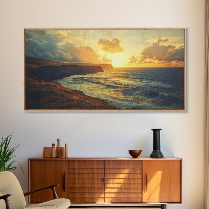 Cliffs of Moher Framed Canvas Print, Ireland Painting, Ireland Decor, Ireland Wall Art, Living Room Home Decor