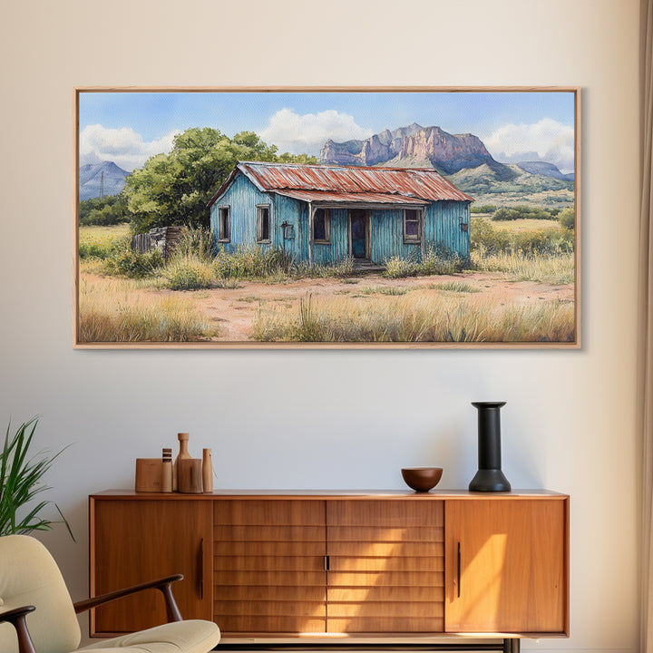 Abandoned Cabin In The Nevada Desert - Framed Canvas Print - Kitsch Wall Art - Desert Landscape Painting - Barn Oil Painting - Desert Art