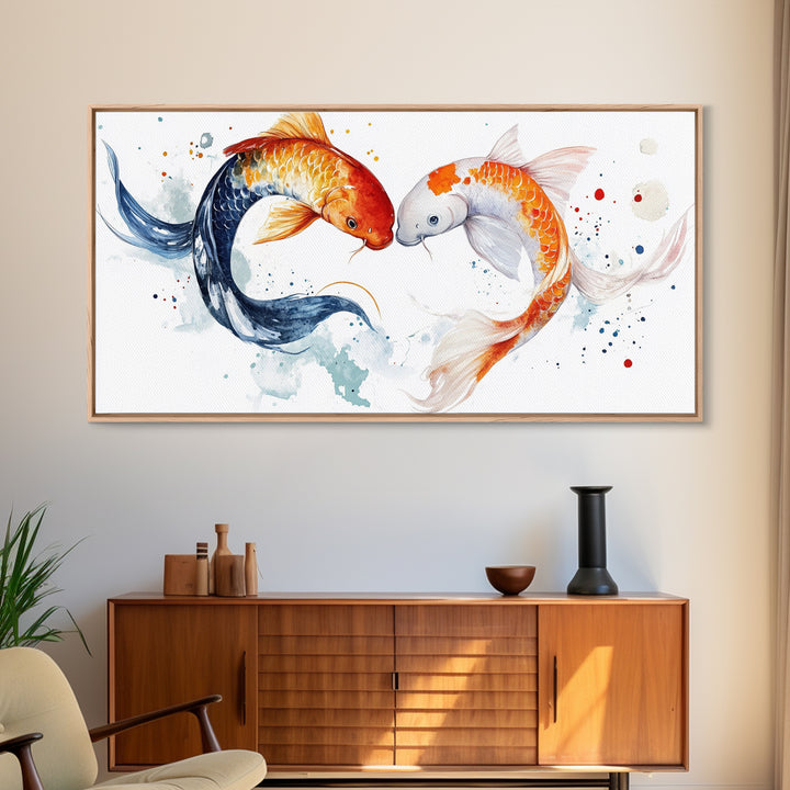Cute Koi Fish Kissing - Couple Gift Idea - Framed Canvas Print - Valentine's Day Wall Art - Wall Art For Couples - Wabi Sabi Engagement Gift