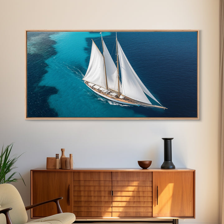 Nautical Decor Framed Canvas Print, Sailboat Painting Print, Sailboat Wall Art, Sailing Gift, Beautiful Sailboat Decor, Nautical Art