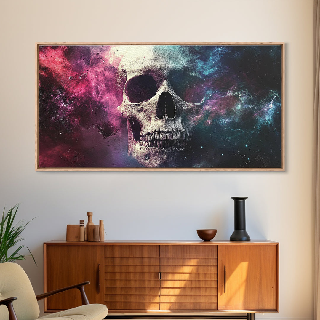 Cosmic Skull Wall Art, Cosmic Horror, Framed Canvas Print, Surreal Wall Decor, Ready To Hang Wall Art, Skull Painting, Skull Art