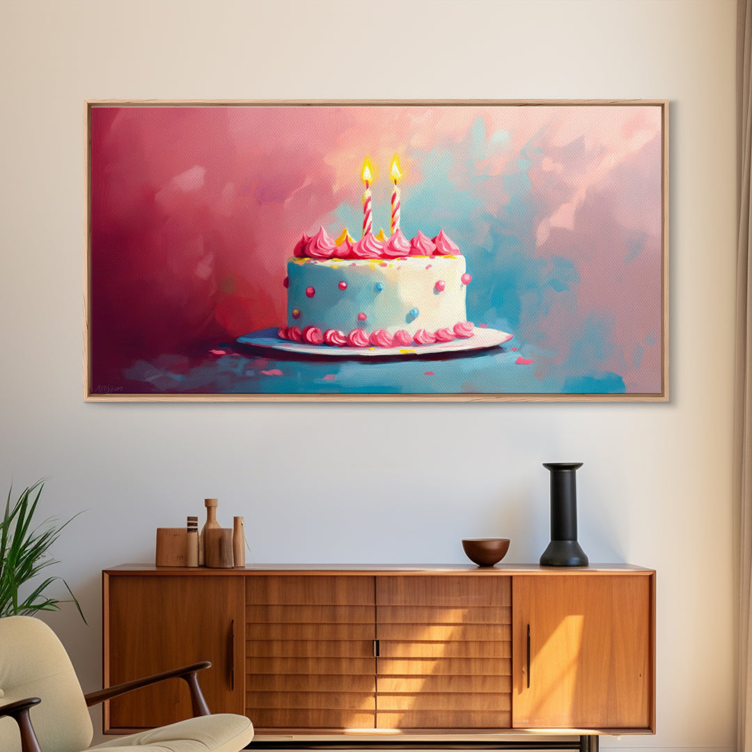 Birthday Cake Wall Art Canvas Print, Preppy Home Decor, Dining Room Wall Art, Kitchen Wall Art, Kitchen Food Painting