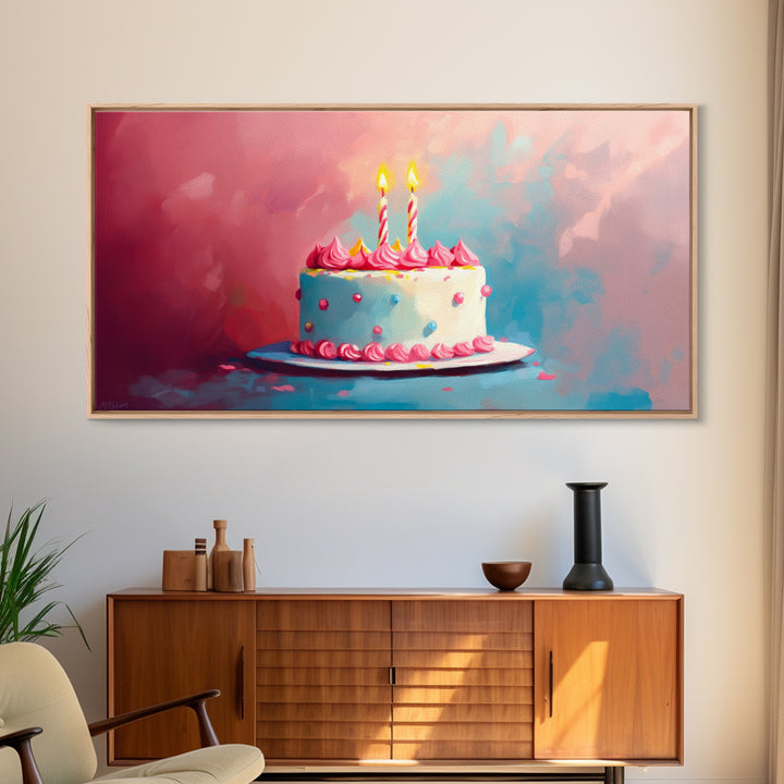 Birthday Cake Wall Art Canvas Print, Preppy Home Decor, Dining Room Wall Art, Kitchen Wall Art, Kitchen Food Painting