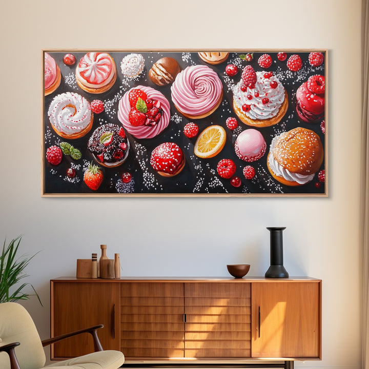 Donuts and Deserts Oil Painting Print, Canvas Art, Bakery Wall Art, Bakery Decor, Kitchen Wall Art