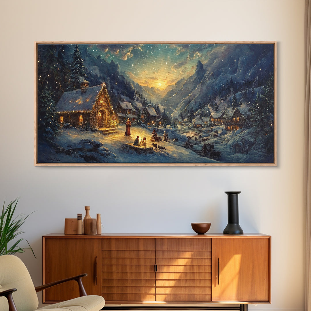 Christmas In The Mountains, Nativity Scene, Christmas Canvas Print, Christmas Decoration, Christmas Centerpiece Wall Art, Christmas Village