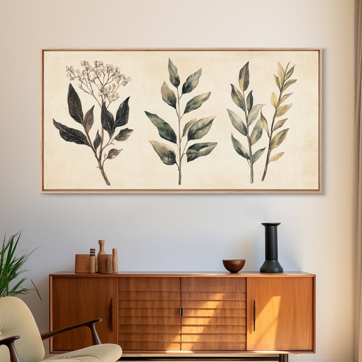 Boho Botanical Sketch Print, Botanical Wall Art, Framed Canvas Print, Minimalist Pencil Sketch Wall Art, Minimalist Home Decor, Living Room Art