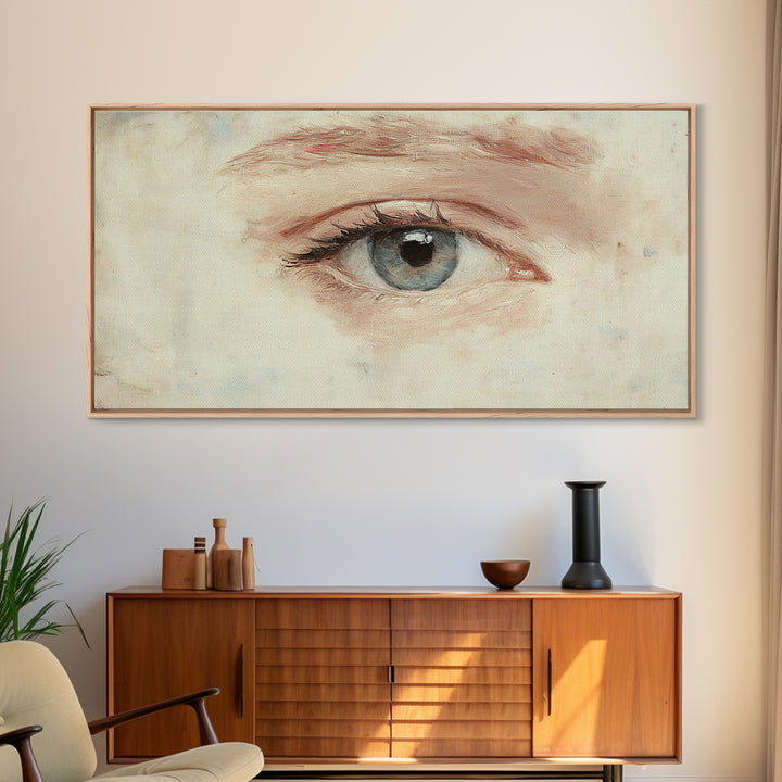 Closeup Study of an Eye Framed Canvas Print, Eye Oil Painting, Whimsical Home Decor, Paint of a Blue Human Eye