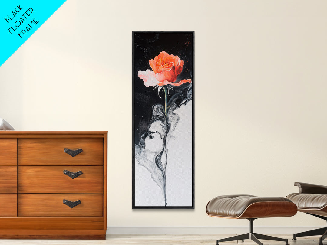 Rose Painting Framed Canvas Print, Dark Romance Painting, Botanical Prints, Tall Narrow Art Bedroom Decor, Gift Idea Christmas