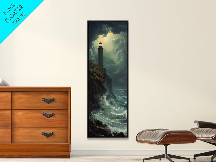 Nautical Landscape Painting Canvas Print, The Light House, Lighthouse Painting, Seascape Painting, Accent Piece, Tall Narrow Art, Skinny Art