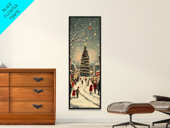 Christmas tree town square painting festive holiday decor framed canvas print, classic winter village, nostalgic seasonal wall art