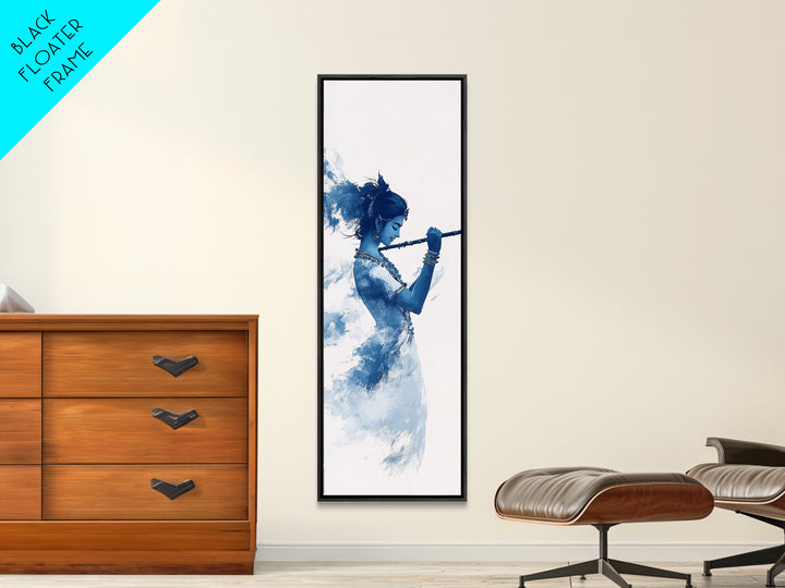 Painting of Krishna Canvas Print Framed Wall Art, Indian Art, Hindu Decor, Vertical Skinny Art, Tall Narrow Wall Art