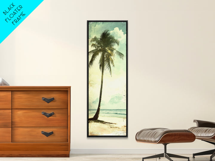 Framed Canvas Print Tall Palm Tree Art Coastal Cowgirl Wall Art, Beach Living Room Decor, Tropical Nautical Art, Skinny Wall Canvas Print