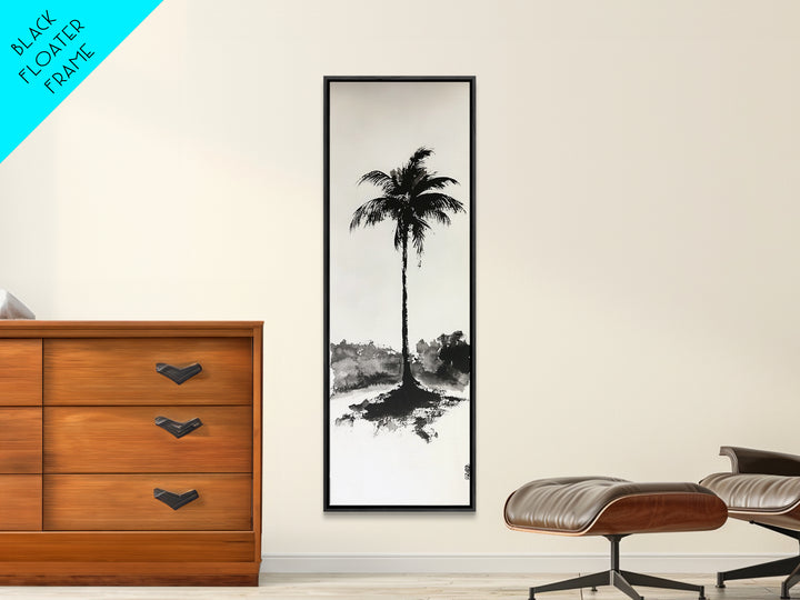 Canvas Print Black and White Palm Tree Painting Minimalist Tropical Wall Art, Wabi Sabi Art, Above Couch Decor, Tall Skinny Art Print