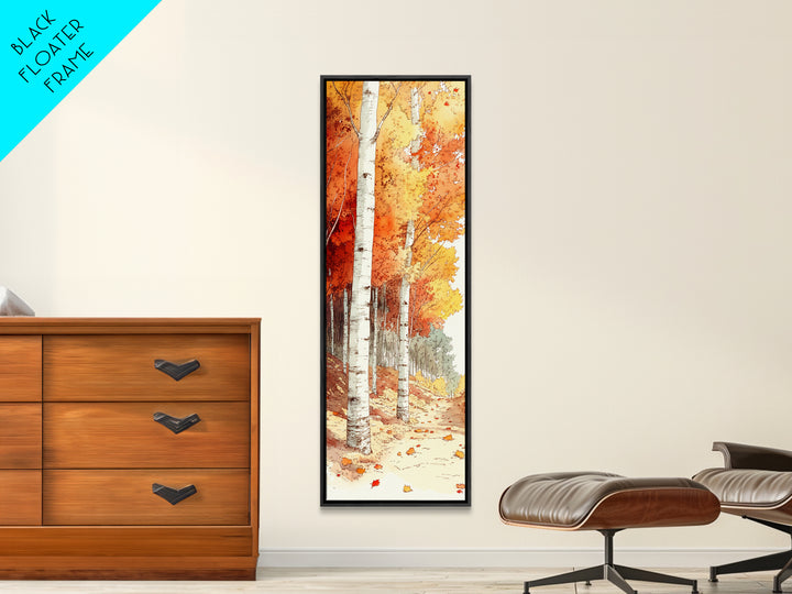 Framed Canvas Print Autumn Forest Birch Trees, Fall Landscape Art, Cozy Wabi Sabi Decor, Above Couch Art, Rustic Gift Idea Her