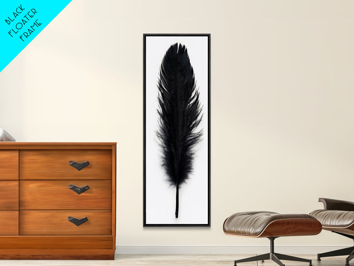 Black Feather Wall Art, Black Feather Painting Canvas Print, Boho Minimalist Home Decor, Feather Art, Tall Narrow Art, Skinny Art