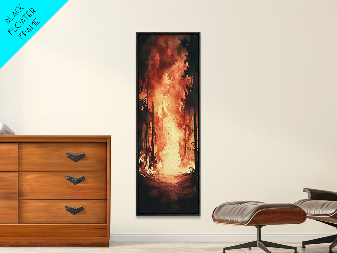 Autumn Leaves and Birch Trees Framed Canvas Print – Cozy Rustic Decor, Tall Skinny Art, Fall Vibes, Birch Tree Painting, Living Room Wall Art