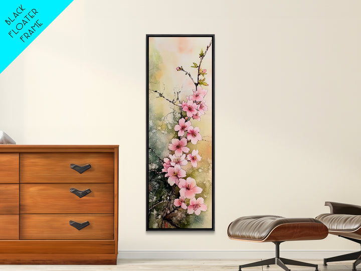 Blooming Pink Cherry Blossoms Art - Framed Canvas Print for Japanese Wall Art, Botanical Decor, Spring Bloom Painting, Nature-Inspired Print