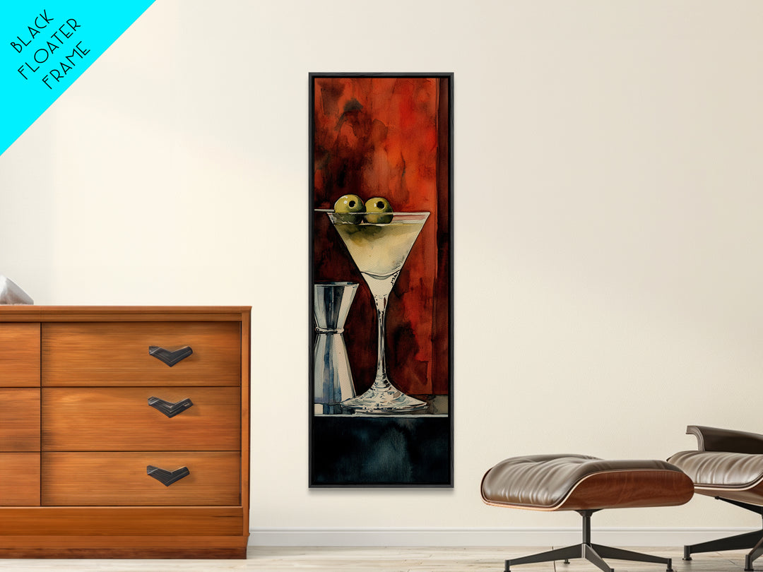 Classic Olive Martini Glass, Retro Bar Art, Espresso Martini Wall Art, Mid-Century Vibe Canvas Print, Moody Kitchen Decor