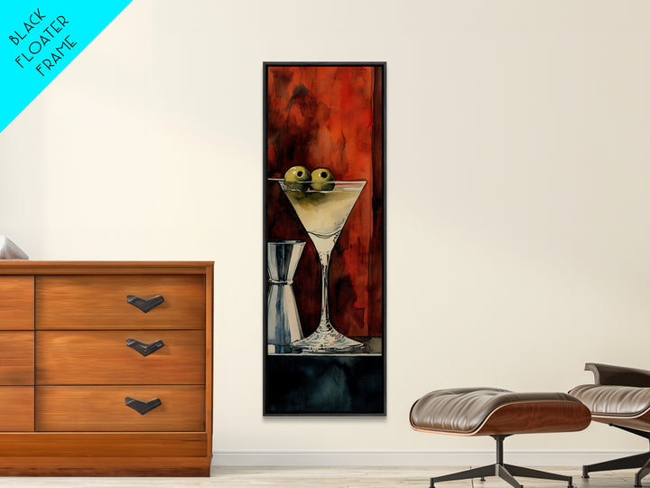 Classic Olive Martini Glass, Retro Bar Art, Espresso Martini Wall Art, Mid-Century Vibe Canvas Print, Moody Kitchen Decor