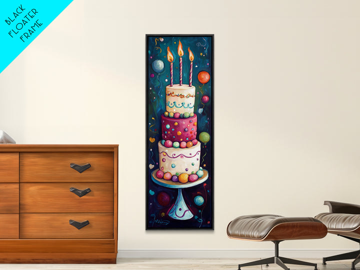 Cute Painting Print of a Birthday Cake - Framed Canvas - Preppy Dorm Room Decor - Wedding Decor - Birthday Cake Wall Art - Kitchen Decor