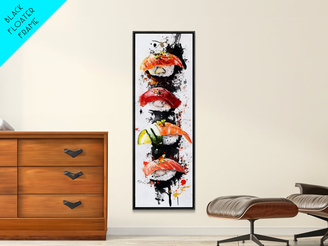 Abstract Art For Kitchen - Framed Canvas Print - Sushi Painting - Sushi Art - Kitsch Kitchen Wall Art - Tall Skinny Art - Narrow Wall Art - Kitchen Decor