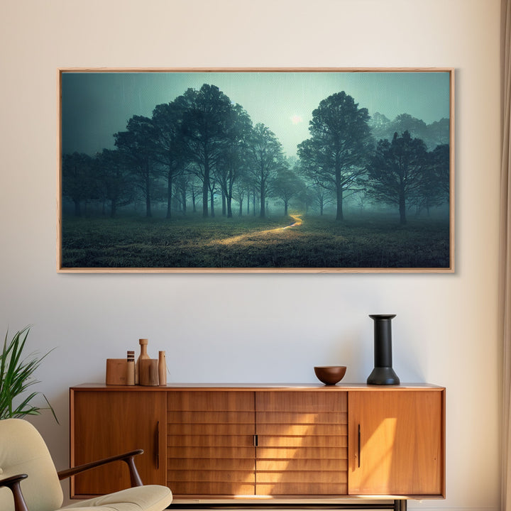 Gloomy Spooky Forest, ready to hang canvas print wall art, Lakehouse Cabin Wall Decor