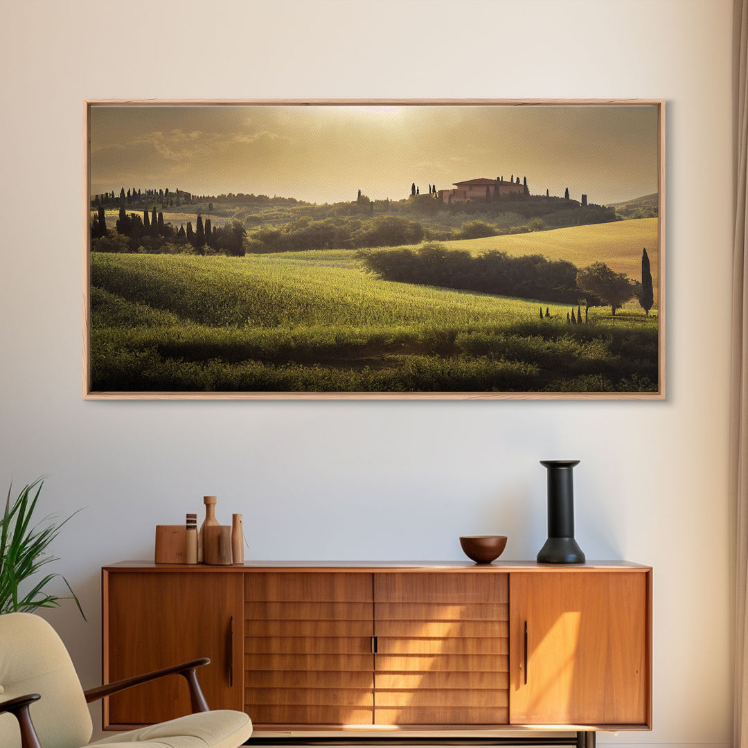 Italian Countryside At Sunset, Watercolor Style, Vintage Style Italy Art, ready to hang canvas print wall art, Guest Room Decor