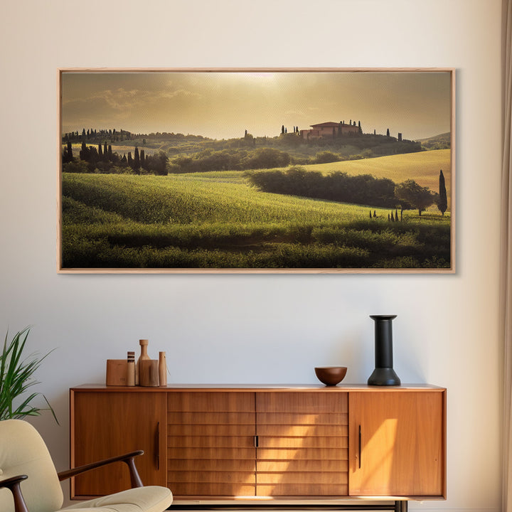 Italian Countryside At Sunset, Watercolor Style, Vintage Style Italy Art, ready to hang canvas print wall art, Guest Room Decor