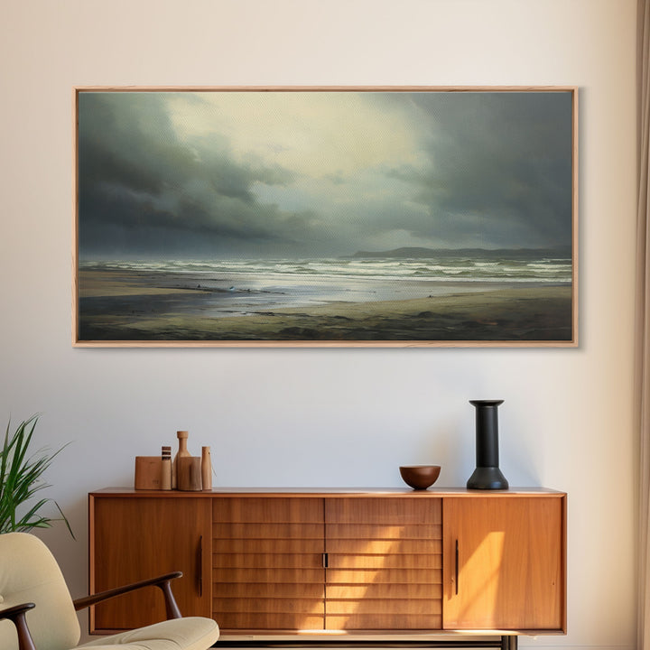 Moody Muted Landscape Oil Painting Canvas Print Wall Art, Nature Framed Large Gallery Art, Minimalist Art, Ready To Hang, Moody and Drab Art