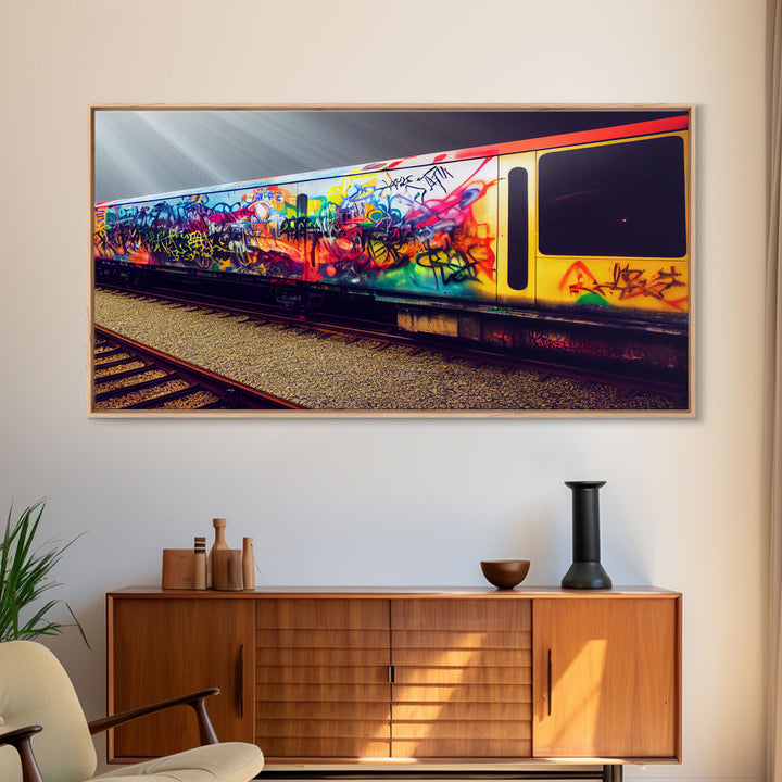 Train car graffiti wall decor, train box car, ready to hang canvas print wall art, graffiti art