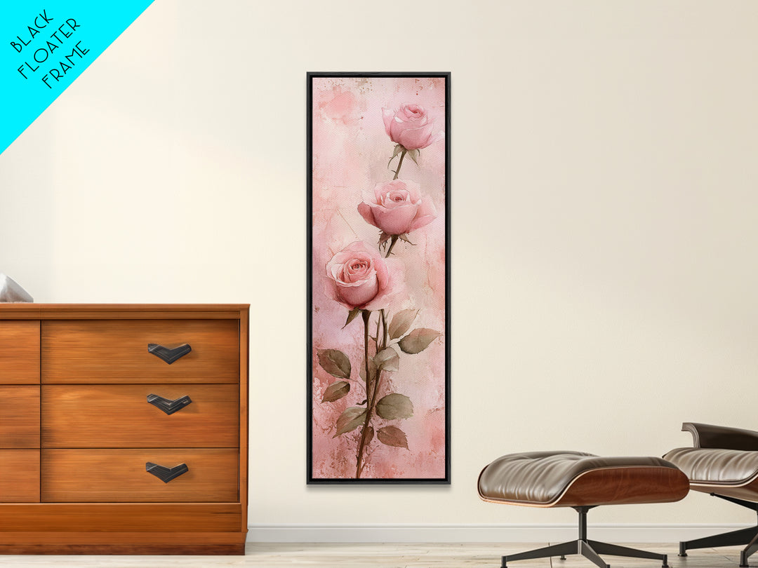 Rose Painting Framed Canvas Print Light Pink Wall Art Botanical Prints Above Sofa Art Living Room Art Rustic Wall Art Gift Idea
