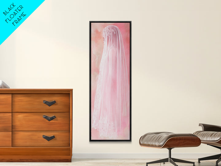 Delicate Bridal Veil Framed Canvas Print Feminine Pink Wall Art Wabi Sabi Minimalist Romantic Bedroom Artwork Unique Wedding Gift Idea