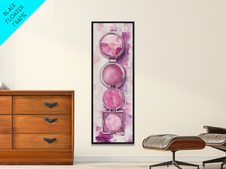 Shimmer Palette Canvas Print, contemporary gemstone painting in pink and purple hues, long narrow wall art with modern abstract vibes.