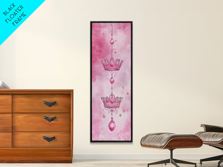 Regal Crown Gem Painting Framed Canvas Print Featuring Pink Abstract Art with Sparkling Gemstone Accents for Whimsical Wall Art Spaces