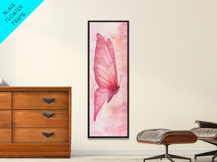 Butterfly Side View Framed Canvas Print Pink Wall Art Light Pink Wall Art Vertical Wall Art Rustic Decor Above Couch Art